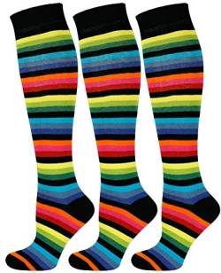 Mysocks 3 PaareUnisex Kniestrümpfe lange Socken Streifen Dunkler Regenbogen dünn von Mysocks