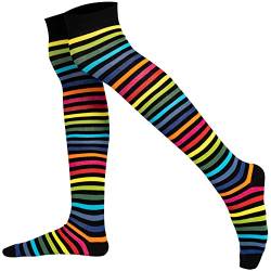 Mysocks Damen Überknie Kniestrümpfe Overknee-Strümpfe, Baumwolle Lange Gestreifte Socken, Dünn Streifen Neu Dunkel Regenbogen 38-43 von Mysocks