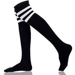 Mysocks Damen Überknie Kniestrümpfe Overknee-Strümpfe, Baumwolle Lange Gestreifte Socken, Schwarz Drei Streifen 38-43 von Mysocks