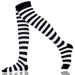 Mysocks Damen Überknie Kniestrümpfe Overknee-Strümpfe, Baumwolle Lange Gestreifte Socken, Streifen Weiß Schwarz 38-43 von Mysocks