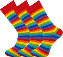 Mysocks Extra Feine Baumwolle, Nahtlose Zehenpartie, Gestreifte Socken 3 Paare Streifen Regenbogen 41-46 von Mysocks