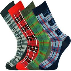 Mysocks Herren-Damen-Socken aus Extra Feiner Gekämmter Baumwolle, Schottisches Tartan-Design, Nahtlose Spitze, 4 Paar Tartan von Mysocks