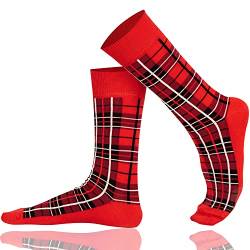 Mysocks Herren-Damen-Socken aus Extra Feiner Gekämmter Baumwolle, Schottisches Tartan-Design, Nahtlose Spitze, Rot von Mysocks