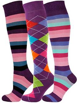 Mysocks Kniestrümpfe Damen Kniestrümpfe Herren - Unisex Knee High Socks Knie Strümpfe - Gekämmte Baumwolle Knie Strümpfe, 3 Paare Multi Design 10, 42-46 von Mysocks