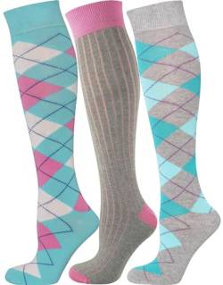 Mysocks Kniestrümpfe Damen Kniestrümpfe Herren - Unisex Knee High Socks Knie Strümpfe - Gekämmte Baumwolle Knie Strümpfe, 3 Paare Multi Design 15, 37-41 von Mysocks