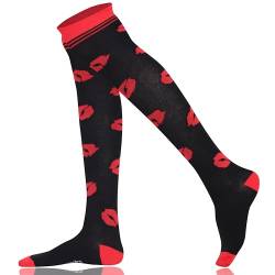 Mysocks Über das Knie Socken Schwarze rote Lippen von Mysocks