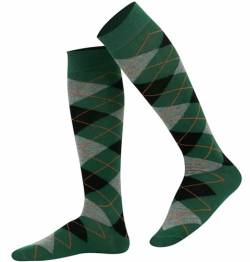 Mysocks Unisex Kniestrümpfe Argyle Socken Grüne Asche Schwarz Orange von Mysocks