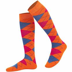 Mysocks Unisex Kniestrümpfe Argyle Socken Orange von Mysocks