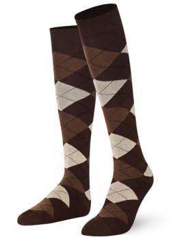 Mysocks Unisex Kniestrümpfe Argyle Socken braun Sahne schwarze Linie von Mysocks