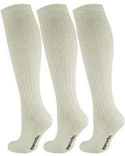 Mysocsk 3 Paare Unisex gerippte Kniestrümpfe Sahne von Mysocks