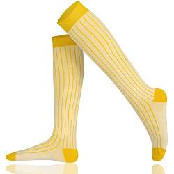 Mysocsk Unisex gerippte Kniestrümpfe Ecru-Gelb von Mysocks