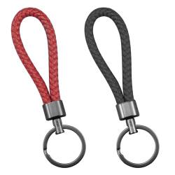 MytaYt 2 Stück Leder Auto Schlüsselanhänger Geflochtenes Leder Schlüsselanhänger Unisex Schlüsselanhängern Schlüsselring für Motorrad, Auto und Haus-Schlüssel (Schwarz und Rot) von MytaYt