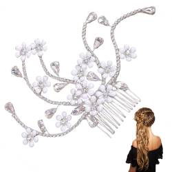 Mzshne Handgefertigter Haarkamm mit Blumenfassung Luxuriöser Haarschmuck mit Strass für Prinzessinnen-Partyzubehör von Mzshne