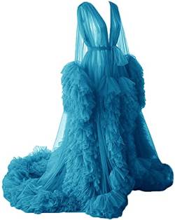 Damen Tüll Robe Shooting Wearing a robe of see-through tulle long puffy maternity photo shooting, blau, 36 von N/ C