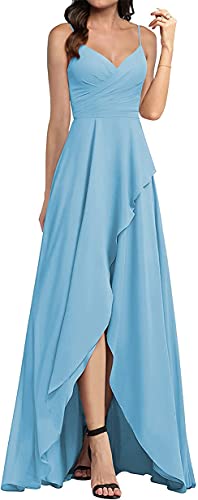 N/ C Brautjungfernkleid für Junioren Frauen Chiffon Prom gewachsen mit Spaghettiträgern, blau, 34 von N/ C