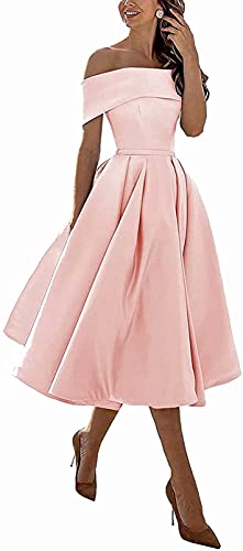 N/ C Damen Brautjungfernkleider trägerlos Satin kurz formelle Kleider Partykleider Abendkleider, Blush Pink, 38 von N/ C