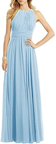 N/ C Damen Hochzeit Brautjungfer Kleid Ärmellos Plissee Lange Formale Abendkleider, hellblau, 34 von N/ C