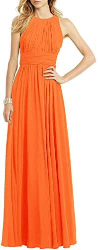 N/ C Damen Hochzeit Brautjungfer Kleid Ärmellos Plissee Lange formelle Abendkleider, Orange, 40 von N/ C