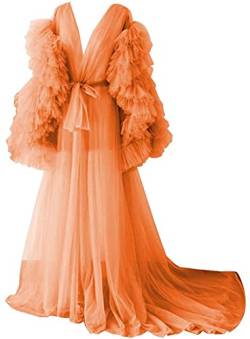 N/ C Damen T?llmantel Shoot Wearing a Robe of See-Through T?ll Long Puffy Maternity Photo Shooting, Orange, 48 von N/ C