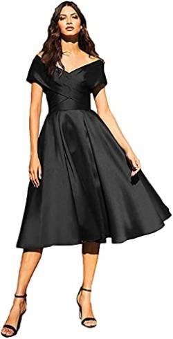 N/ C Elegante Abschlussfeier Zeremonie Tee-Länge Kleider mit Damen Satin Trägerlos Homecoming Kleider A-Linie für Junior, Schwarz , 36 von N/ C