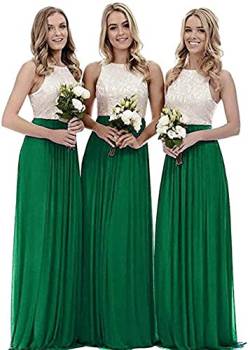 N/ C Spitze Chiffon Halfter Brautjungfer Kleider Bodenlang Plissee formelle Kleider für Frauen Abend 2021, grün, 36 von N/ C