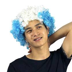 N/A/A Afro Karneval Perücke | Fußball Fan Perücke, Argentinien Fanperücken, Clown Perücke Unisex, Afro Karneval Perücke Weiß und Blau Kopfschmuck für Argentinien Fans von N/A/A