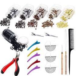 Allazone Microring Set 2500 Stück Microringe für Extensions, Microring Nadel, Microring Zange für Haarverlängerung, Kamm, Haarspange, Gummibänder für Haarverlängerung Zubehör von N\A