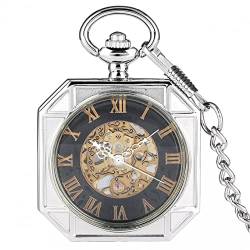 N/Ａ Gold Römische Ziffer Silber Quadrat Mechanische Taschenuhr Männer Antike Handaufzug Fob Taschenkette Anhänger Manuelle Uhr Geschenk Hochzeitstag Vatertag Weihnachten Geburtstagsgeschenk von N/Ａ