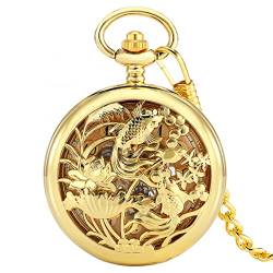 N/Ａ Gravierte Hohle Goldfische Muster Mechanische Handaufzug Taschenuhr Antiker Anhänger Manueller Mechanismus Taschenuhr Geschenke Hochzeitstag Vatertag Weihnachten Geburtstagsgeschenk von N/Ａ