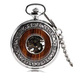 N/Ａ Herren- und Damenaccessoires Kupfer Handaufzug Stilvolle Steampunk Mechanische Taschenuhr Männer Schnitzen Holz Kreis Modekette Hochzeitstag Vatertag Weihnachten Geburtstagsgeschenk von N/Ａ