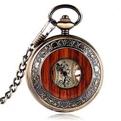 N/Ａ Herren- und Damenaccessoires Kupfer Handaufzug Stilvolle Steampunk Mechanische Taschenuhr Männer Schnitzen Holz Kreis Modekette Hochzeitstag Vatertag Weihnachten Geburtstagsgeschenk von N/Ａ