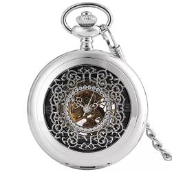 N/Ａ Herren- und Damenaccessoires Mode Mechanische Silber Taschenuhr Hohles Muster Zifferblatt Handaufzug Steampunk Exquisite Halskette Kette Uhr Hochzeitstag Vatertag Weihnachten Geburtstagsgeschenk von N/Ａ