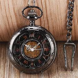 N/Ａ Hollow Circel Mechanische Taschenuhr Anhänger Uhr Zubehör für Männer Anzug mit Taschenkette Steampunk Schwarz Fob Uhr Geschenk Männlich Hochzeitstag Vatertag Weihnachten Geburtstagsgeschenk von N/Ａ