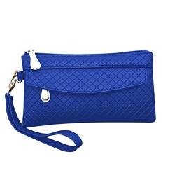 #N/A Minshang Wrist Strap Clutch Handtasche, Reißverschlüsse Multi Pokets Long Long Section Münzgeldbörse Wallet Clutch Bags,Blau von #N/A