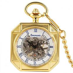 N/Ａ Mode Vintage Gold Kette Mechanische Handaufzug Taschenuhr Blaue Römische Ziffern Display Transparente Skelett Antike Uhr Hochzeitstag Vatertag Weihnachten Geburtstagsgeschenk von N/Ａ