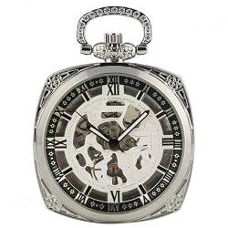 N/Ａ Quadratische Silber Mechanische Taschenuhr Open Face Retro Manuelle Maschinen Taschenuhr Römische Ziffern Hängende Kettenuhr Hochzeitstag Vatertag Weihnachten Geburtstagsgeschenk von N/Ａ