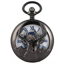 N/Ａ Relief Schwarz Mechanische Handaufzug Taschenuhr Blaue römische Ziffern Zifferblatt Manuelle Maschinen Anhänger Taschenuhr Hochzeitstag Vatertag Weihnachten Geburtstagsgeschenk von N/Ａ