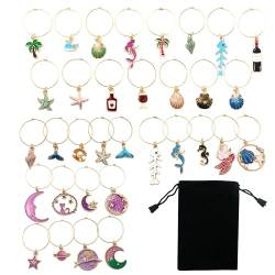 NA Allazone 35 Stück Weinglas Anhänger Ozean Himmel Thema Weinglas Charms, Cocktail Kennzeichnungen Getränke Marker für Stielgläser Cocktail Gastgeschenke, Dekorationen von N\A