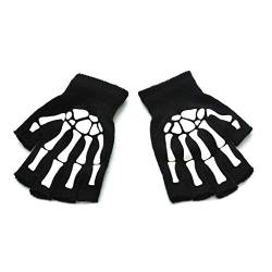 NA Männer Frauen Erwachsene Halloween Skelett Schädel Halbfinger Handschuhe Glow in The Dark Leuchtend Fingerless Stretch Gestrickt Winter Warme Fäustlinge Cosplay Kostüm-Aisumi von N\A