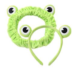 Niedliches Frosch-Stirnband, dehnbar, Frosch, Haar-Accessoires, Cartoon-Frosch-Stirnband für Gesichtswäsche, Dusche, Sport, Yoga, Schönheitspflege, 2 Stück von N\A