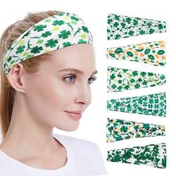 6 Stück St. Patrick's Day Stirnbänder grünes Kleeblatt, dehnbare Haarbänder für Damen und Herren, rutschfest, schweißableitend, elastische Headwraps Unisex (A(6 Stück, grün)) von N\C