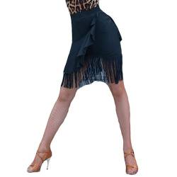 Damen Fransen Tanzrock Ballsaal Latein Salsa Tango Rock Sexy Split Leg Shorts Rock Halloween Party Kleid (Schwarz, XL), Schwarz, S-XL von N\\C