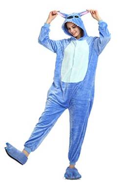 Joystart Erwachsene Onesie Tier Pyjama Unisex Karneval Halloween Cosplay Kostüm Nachtwäsche, blau, L von N\C