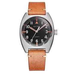 NC BALTANY W10 Tonneau Watch Homage RAF British Army Watch Edelstahl NH38 Automatik Vintage Armbanduhr für Herren (Leather Strap) von N\C