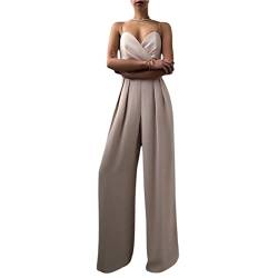 NC Damen-Jumpsuit mit hoher Taille, ärmellos, schulterfrei, weites Bein, lässig, elegant, rose, 36 von N\C