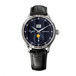 NC Moonphase Luxury Herrenuhren 316L Edelstahlgehäuse Seagull ST2528 Uhrwerk Edelstein Sterne Zifferblatt Automatik Herren Armbanduhr Geschenk (Black Strap) von N\C