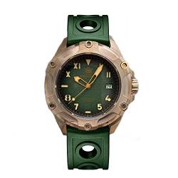 NC STEELDIVE SD1943S 45 mm Massive Bronze Vintage Diver Herrenuhren Saphirglas NH35 automatische mechanische Uhr 100 Bar leuchtendes Kautschukband Armbanduhr (Green Rubber Strap) von N\C