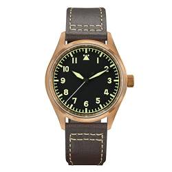 NC San Martin SN030Q V2 Bronze Pilot Military HerrenuhrenYN55A Retro Saphirglas Automatik Mechanische Uhren Lederband 20Bar Leuchtend (Dial A) von N\C