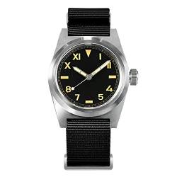 NC San Martin SN031G2 NH35 Vintage Military Enthusiasten Pilot Herrenuhren Saphirglas EIN Nylonband automatische mechanische Edelstahl Herrenuhr (Black) von N\C