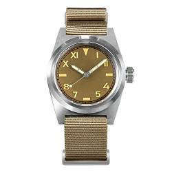 NC San Martin SN031G2 NH35 Vintage Military Enthusiasten Pilot Herrenuhren Saphirglas EIN Nylonband automatische mechanische Edelstahl Herrenuhr (Yellow) von N\C